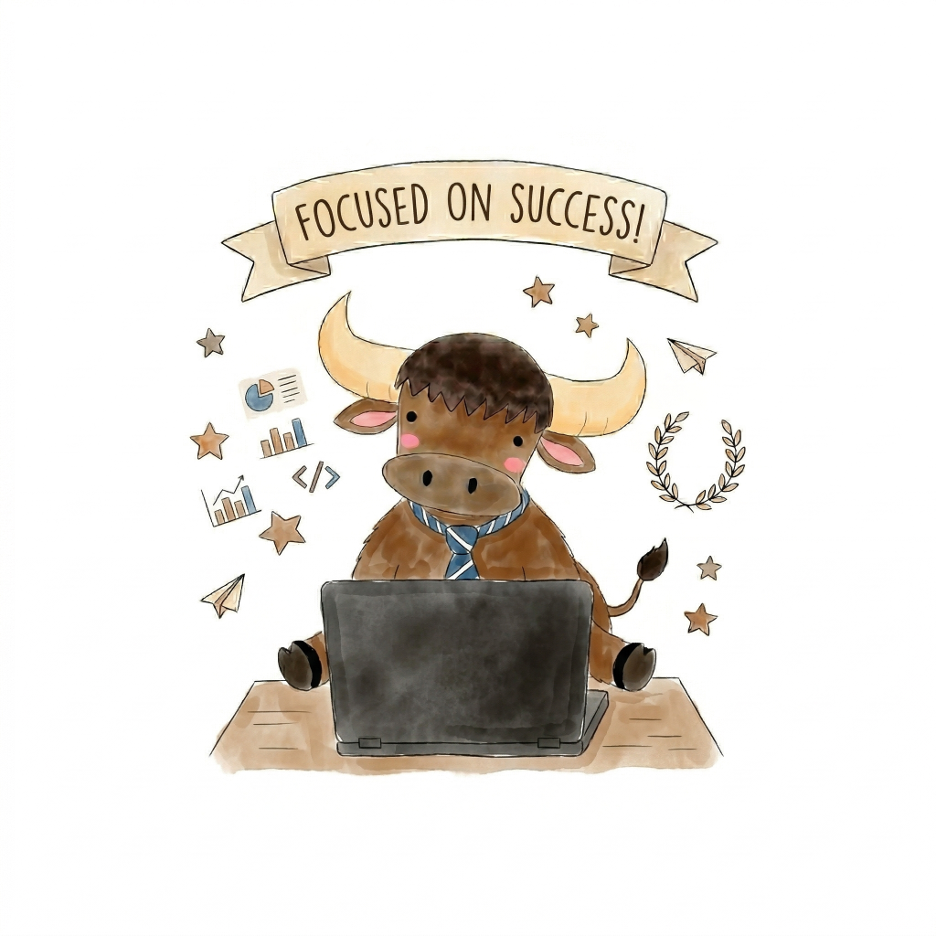 Yak-kun focused on success at laptop